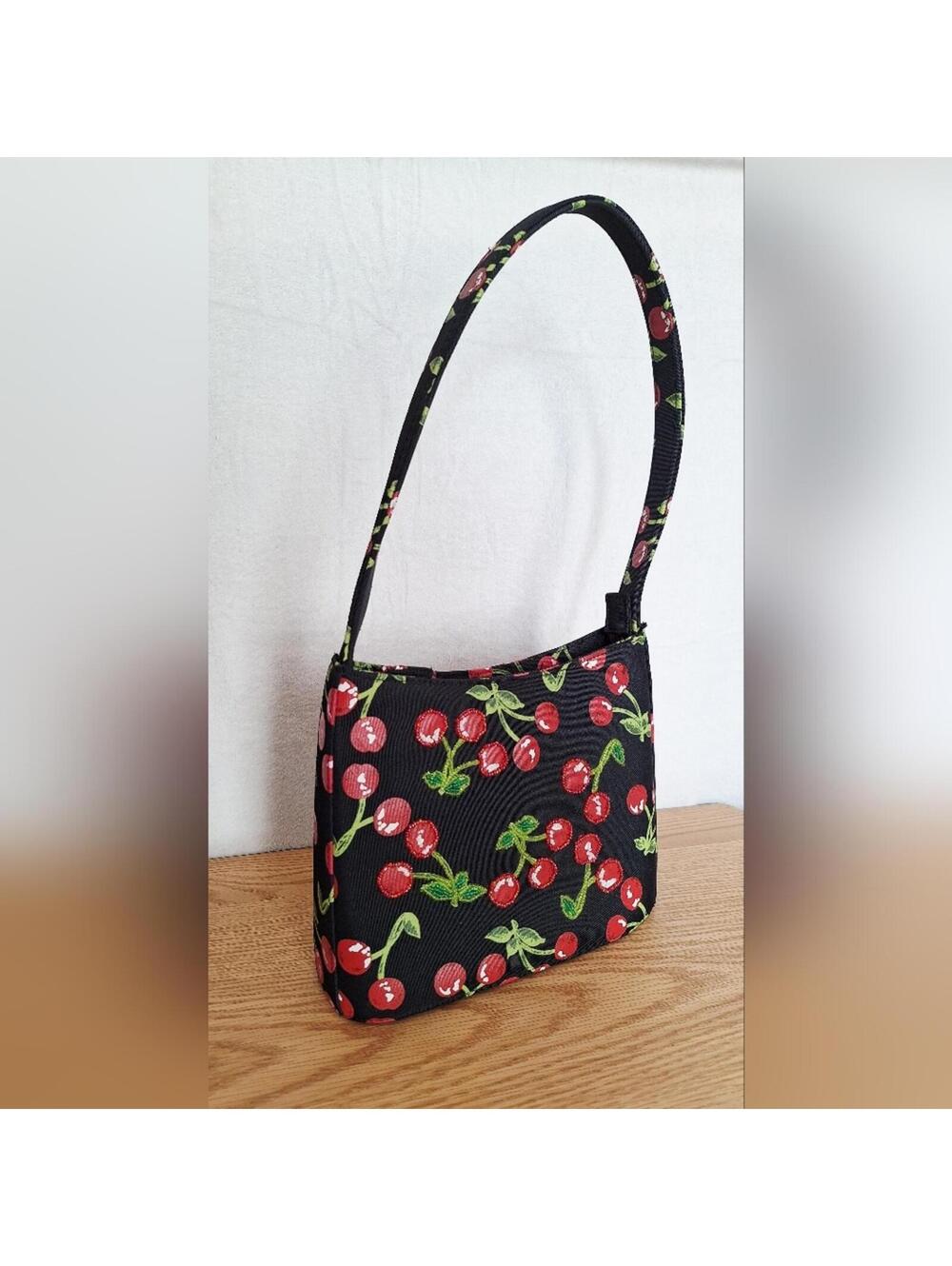Beaded Vintage Cherry Handbag Black Canvas Retro 50s Rockabilly Gingham NWOT